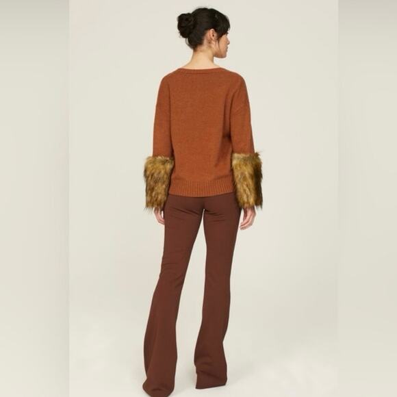 NAADAM Cashmere Sweater with Faux Fur Cuff Sleeves in Rust Brown - Picture 4 of 9